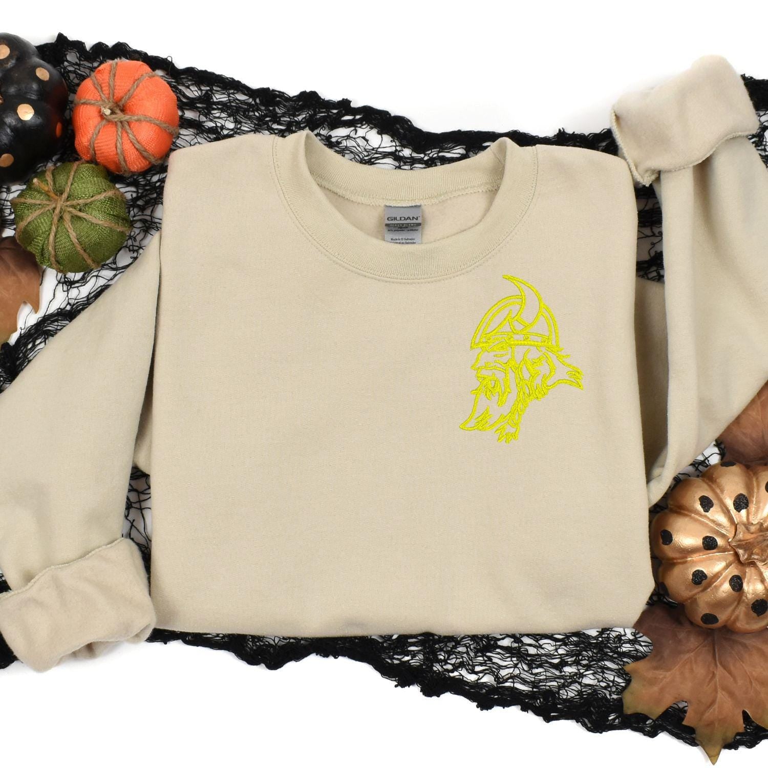 Embroidered left chest vintage Mascot Crewneck Sweatshirt | Unisex School Spirit Team Apparel | Custom Sports Game Day Outfit, Gift for Fans