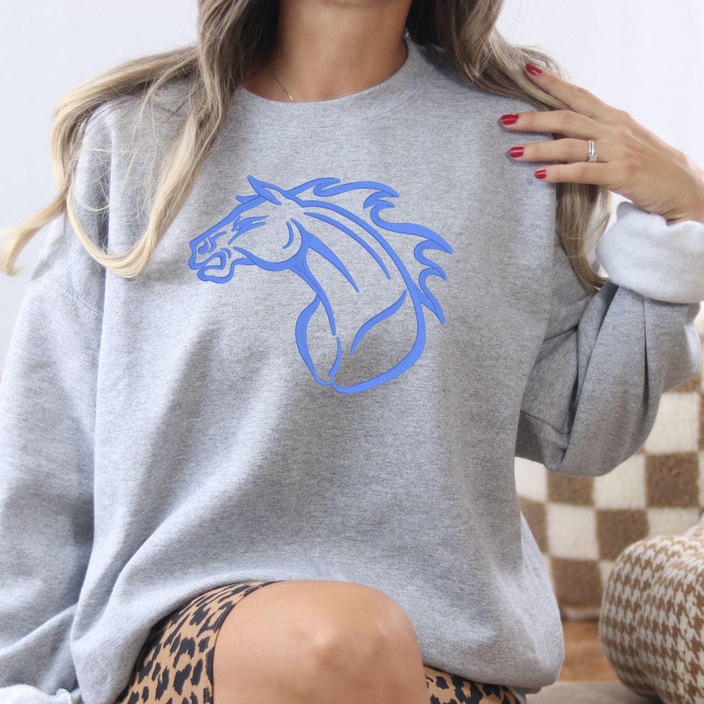 Embroidered Vintage Mascot Crewneck Sweatshirt | Unisex School Spirit Team Apparel | Custom Sports Game Day Outfit | Gift for Fans