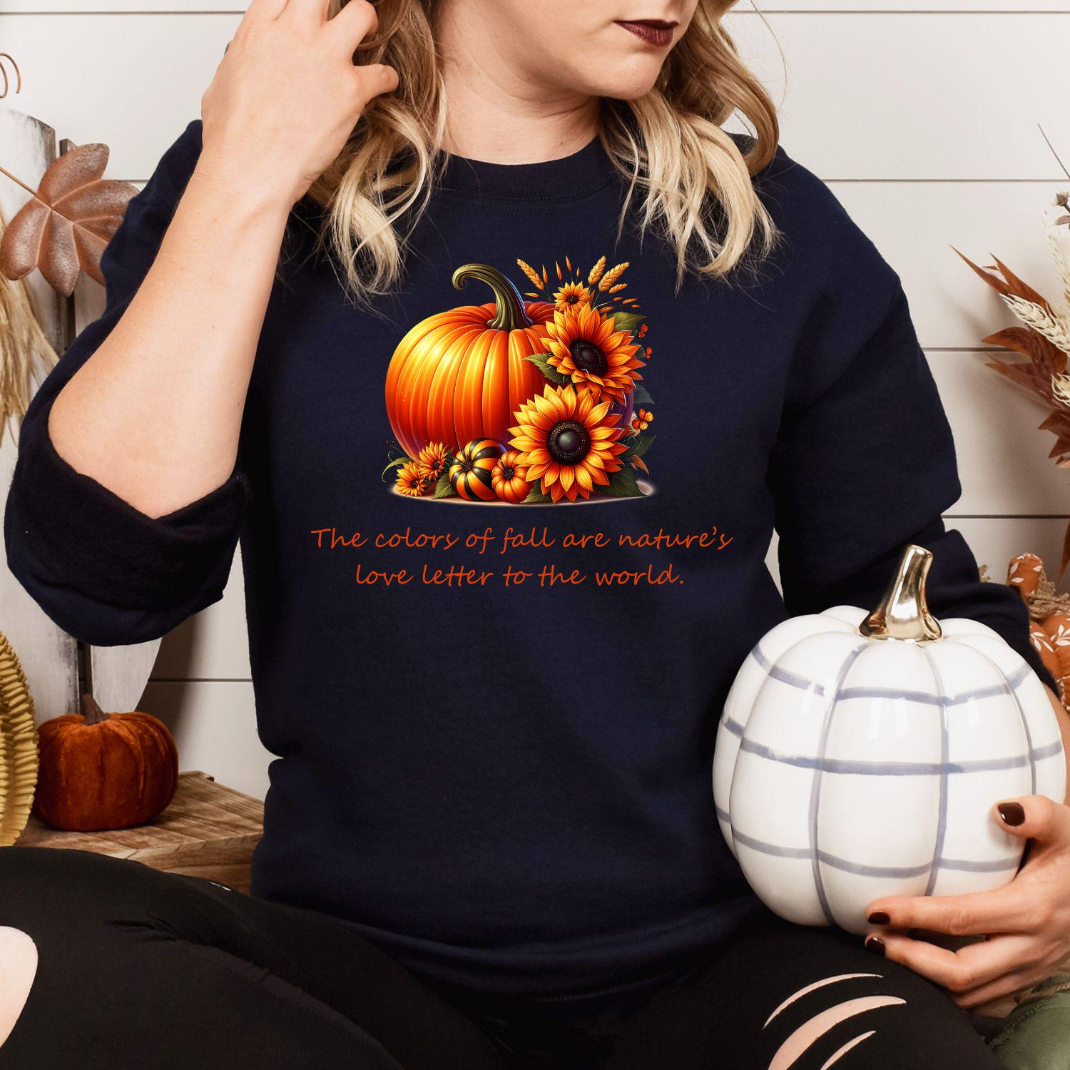 Fall Pumpkin Sunflower Shirt | Cozy Autumn Graphic Tee | DTG Printed Crewneck | Seasonal Harvest Pumpkin Shirt | Fall Outfit Top