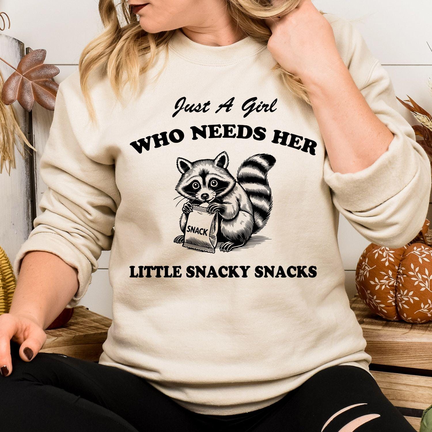 Just A Girl Funny Raccoon Snack Shirt | Cute Snack Lover DTG Tee | Graphic Foodie Shirt | Cozy Fall Humor Top | Gift For Snack Lovers