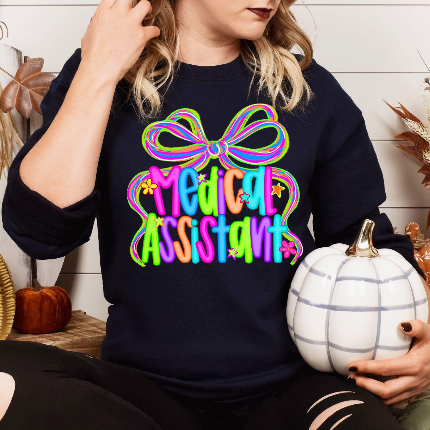 Colorful Medical Assistant Shirt | Neon Bow Graphic Tee | Healthcare Worker Appreciation Gift | Cute Nurse Scrub Uniform Top