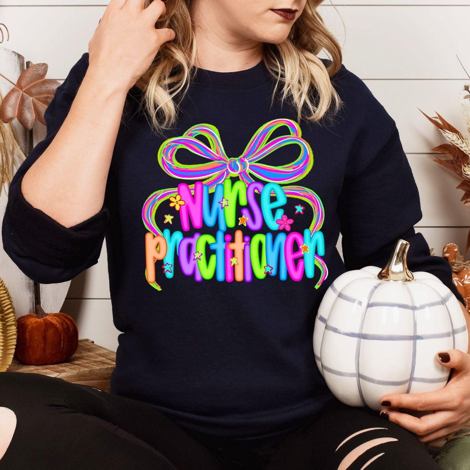 Colorful Nurse Practitioner Shirt | Neon Bow Graphic Tee | Medical Staff Appreciation Gift | Healthcare Worker DTG T-Shirt Unisex