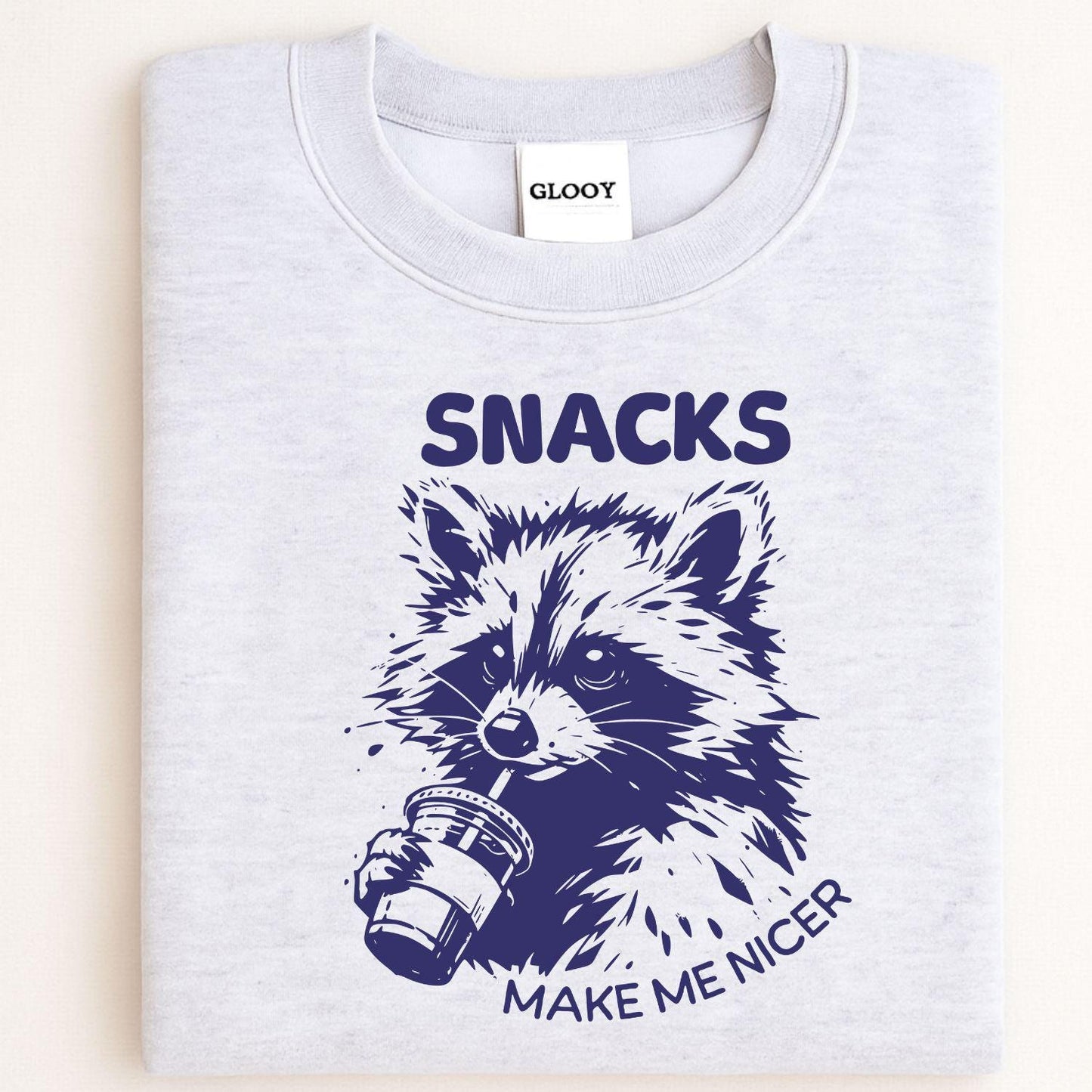 Funny Raccoon Snacks Shirt | Cute Animal Coffee Lover Sweatshirt | DTG Graphic Tee for Snack Lovers | Cozy Gift for Women & Men