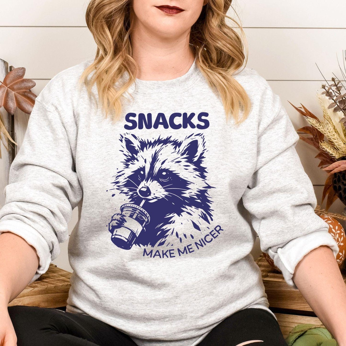 Funny Raccoon Snacks Shirt | Cute Animal Coffee Lover Sweatshirt | DTG Graphic Tee for Snack Lovers | Cozy Gift for Women & Men