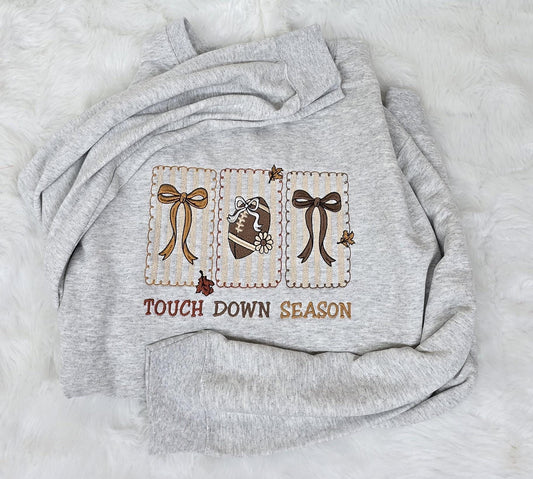 Touch Down Season Embroidered Sweatshirt | Fall Football Crewneck | Cozy Autumn Game Day Pullover | Football Mom Gift | Tailgate Outfit