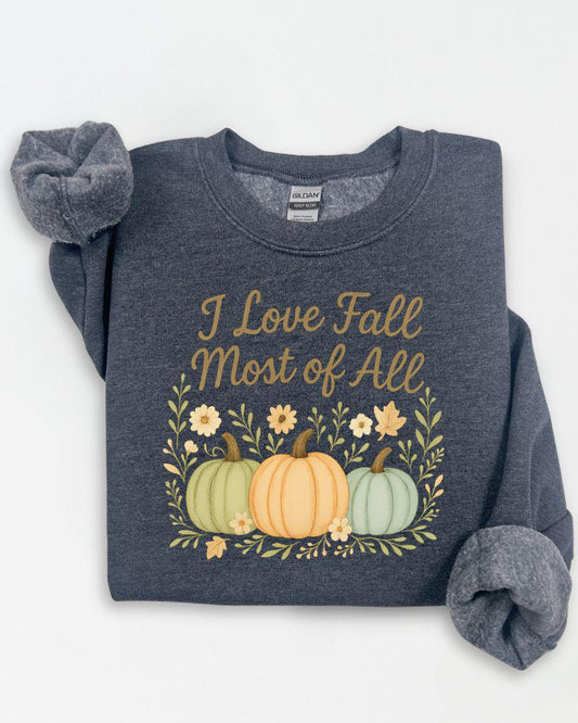 I Love Fall Most of All PNG | Autumn Pumpkins Digital Download | Fall Sublimation Design for Shirts, Mugs & Seasonal Crafts
