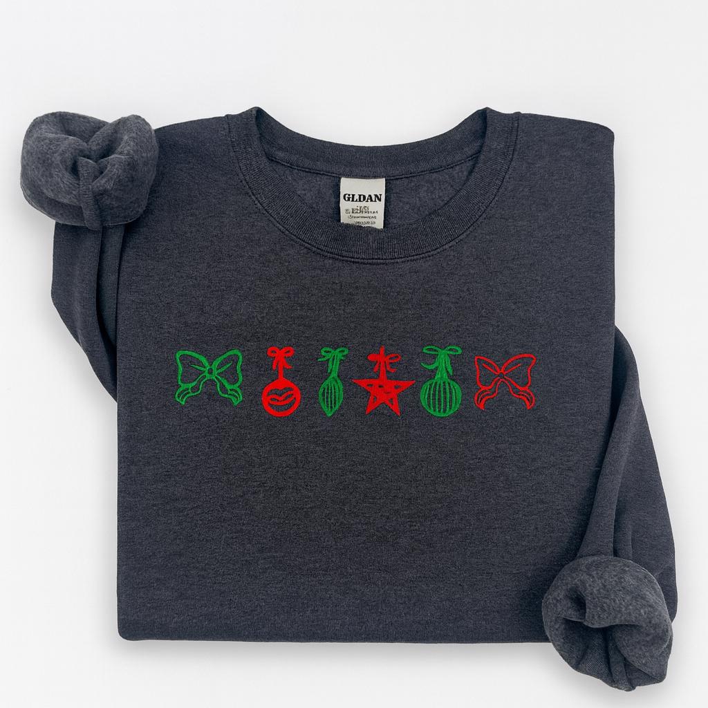 Christmas Ornaments Minimalist Style Sweatshirt – Embroidered Minimalist Holiday Crewneck – Cozy Unisex Christmas Sweater Gift