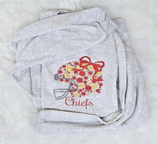 Red Gold Floral Football Embroidered Sweatshirt | Cozy Game Day Crewneck | Red & Yellow Football Fan Apparel | Fall Winter Outfit