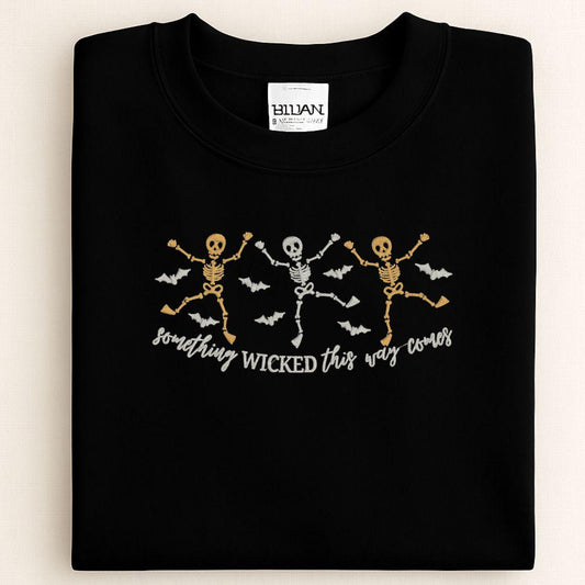 Skeleton Dance Embroidered Halloween Sweatshirt | Spooky Fall Crewneck | Retro Witches Night Pullover | Cozy Autumn Outfit