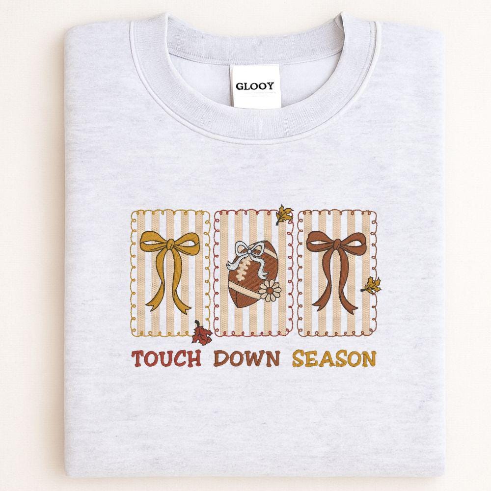 Touch Down Season Embroidered Sweatshirt | Fall Football Crewneck | Cozy Autumn Game Day Pullover | Football Mom Gift | Tailgate Outfit