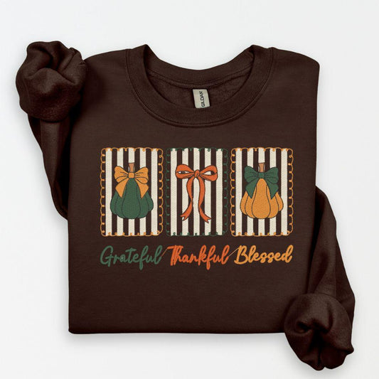 Grateful Thankful Blessed Embroidered Sweatshirt | Fall Pumpkin Crewneck | Cozy Thanksgiving Shirt | Autumn Harvest Outfit | Gift