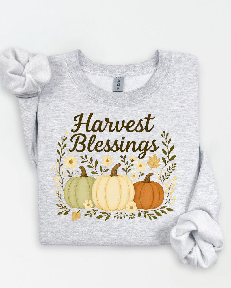 Harvest Blessings Fall Sweatshirt Thanksgiving Pumpkin Pullover | Cozy Autumn Outfit | Fall Gift | DTG Printed Crewneck |