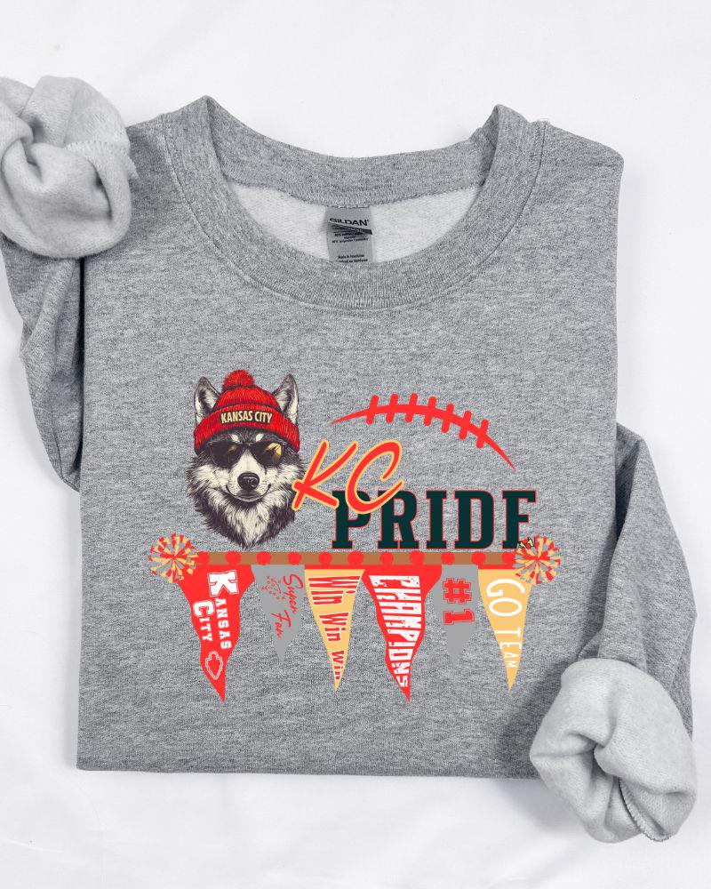 KC Pride Football Sweatshirt | Unisex Game Day DTG Crewneck | Cozy Fall Sports Fan Pullover |