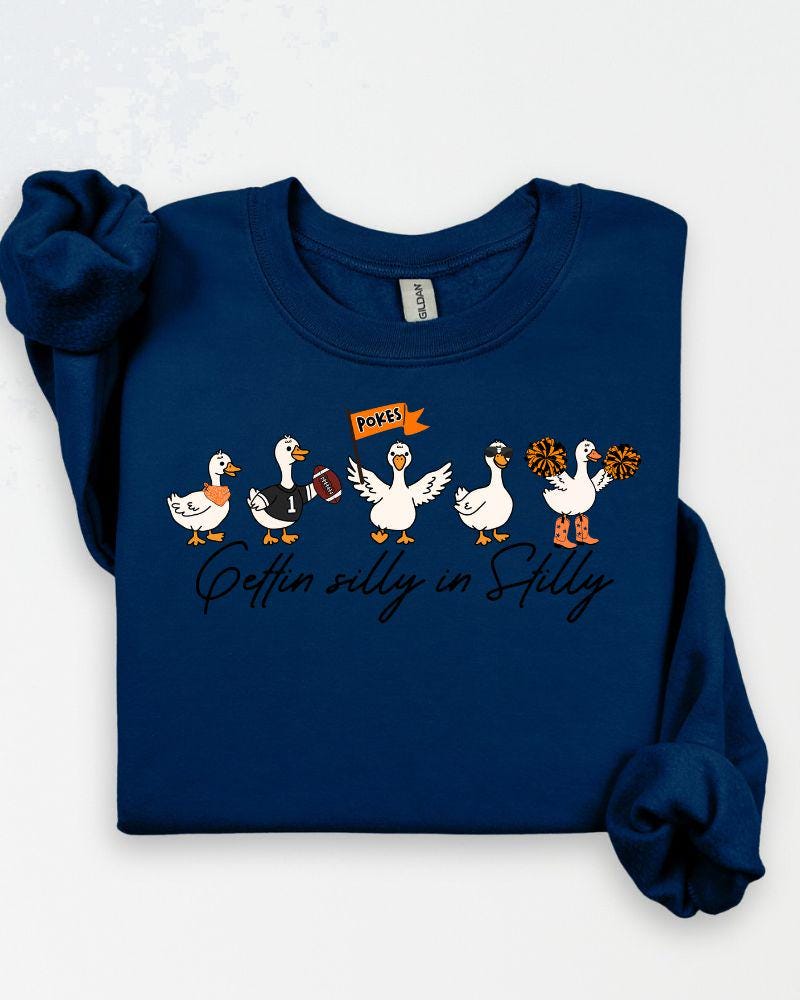 Stillwater Funny Duck Football Sweatshirt | Gettin' Silly in Stilly Crewneck | Unisex Game Day Pullover | Fall Tailgate Outfit