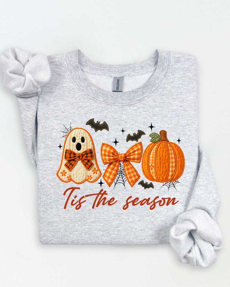 Tis the Season Halloween Sweatshirt | Cute Ghost Pumpkin Crewneck | Fall Cozy Pullover | DTG Autumn Graphic Sweater