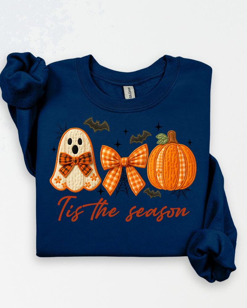 Tis the Season Halloween Sweatshirt | Cute Ghost Pumpkin Crewneck | Fall Cozy Pullover | DTG Autumn Graphic Sweater