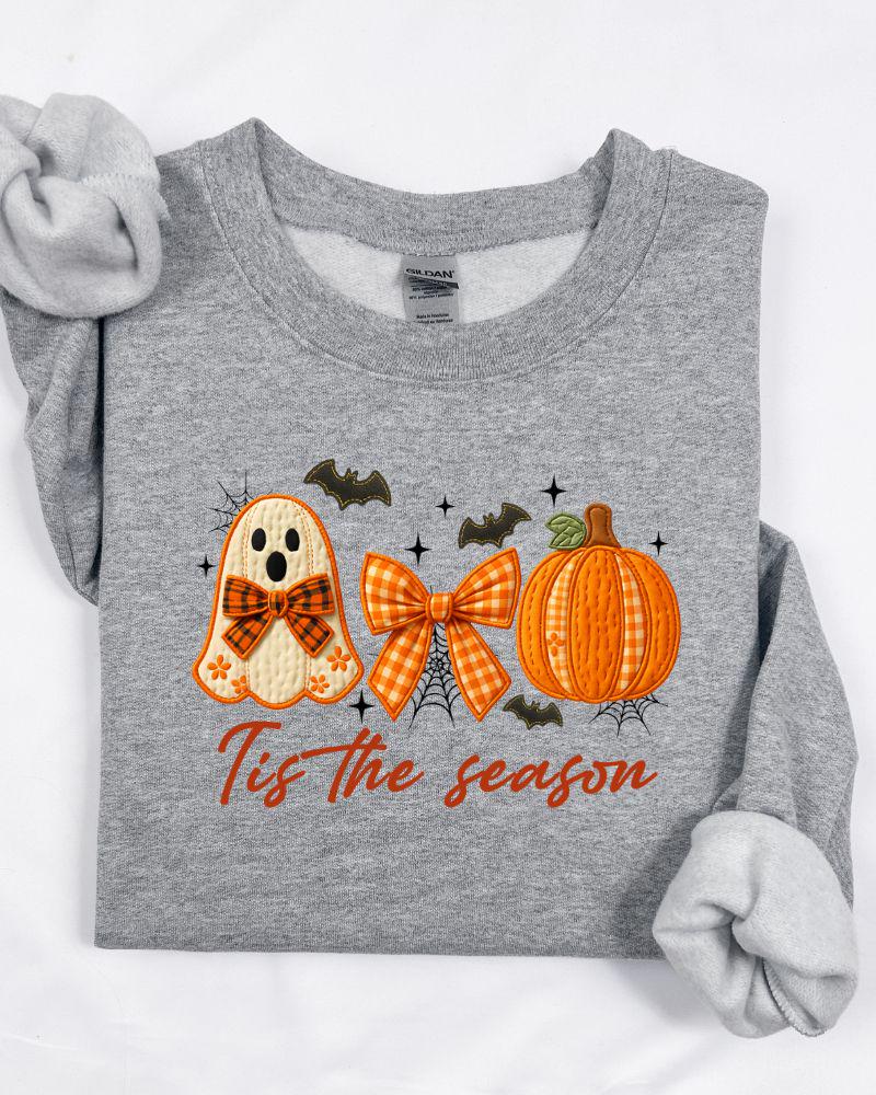Tis the Season Halloween Sweatshirt | Cute Ghost Pumpkin Crewneck | Fall Cozy Pullover | DTG Autumn Graphic Sweater
