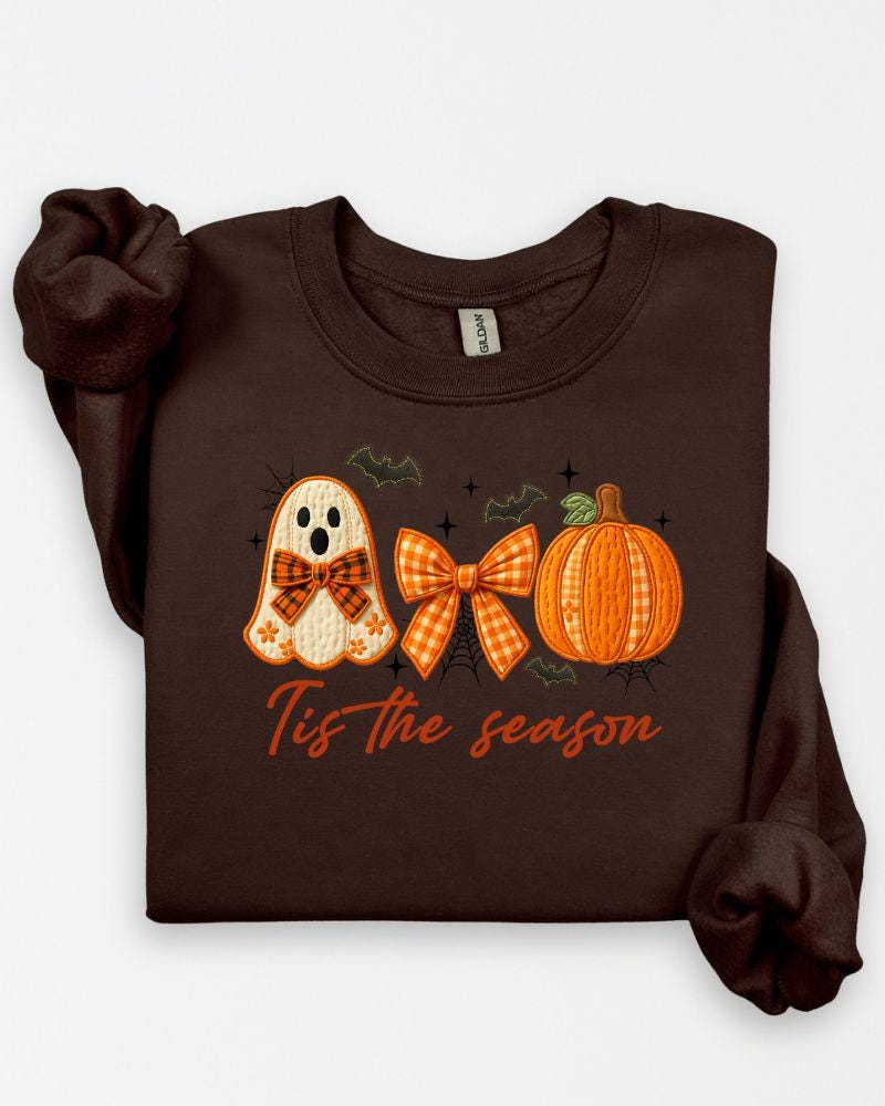 Tis the Season Halloween Sweatshirt | Cute Ghost Pumpkin Crewneck | Fall Cozy Pullover | DTG Autumn Graphic Sweater