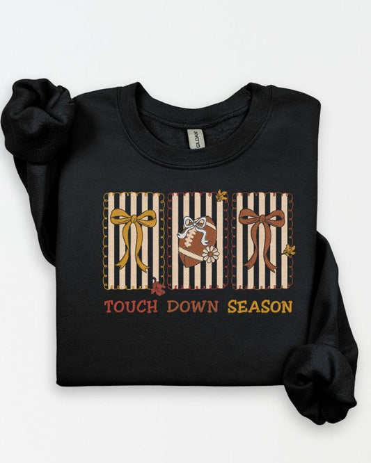 Touch Down Season Embroidered Sweatshirt | Fall Football Crewneck | Custom Game Day Pullover | Autumn Sports Fan Sweater