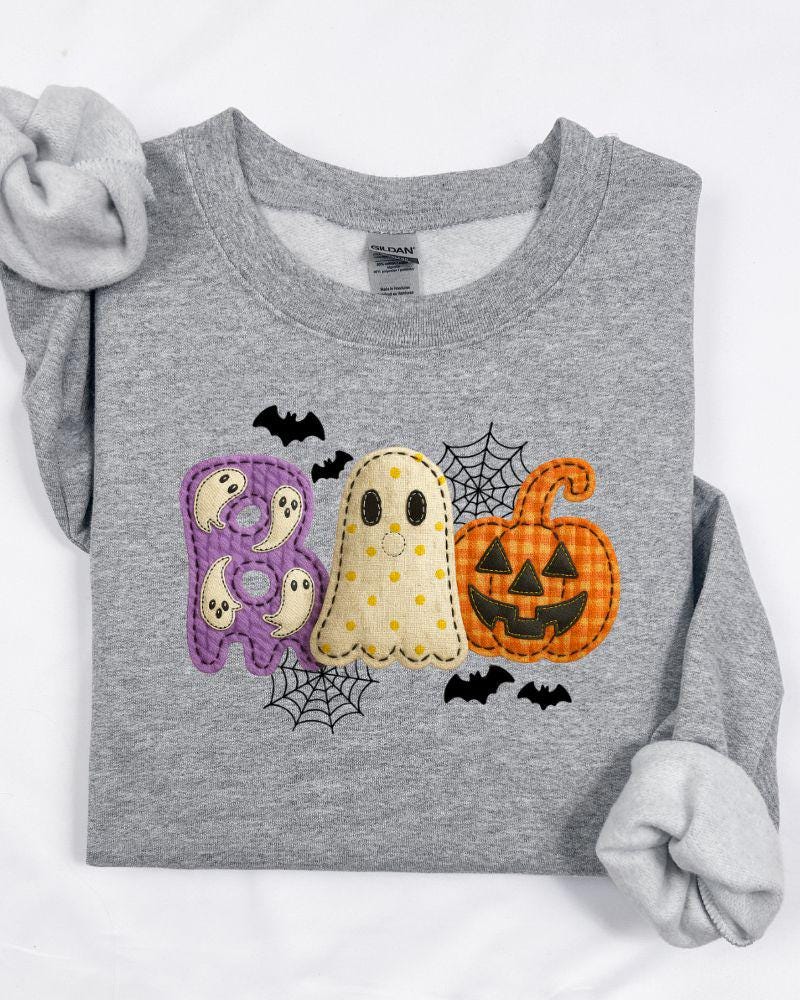 Cute Halloween Applique Style Boo Fall Sweater – Spooky Season Pullover for Women, Cozy Autumn Gift