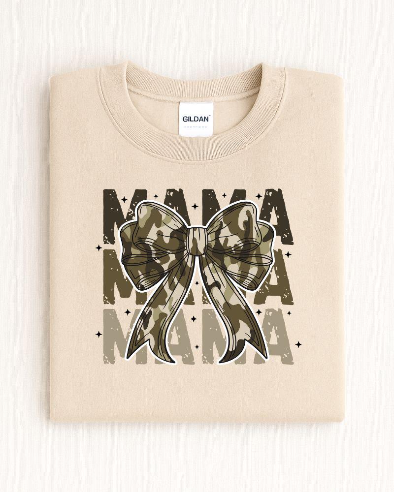 Camo MAMA Sweatshirt with Bow – Trendy Mom Crewneck, Cozy Fall Pullover