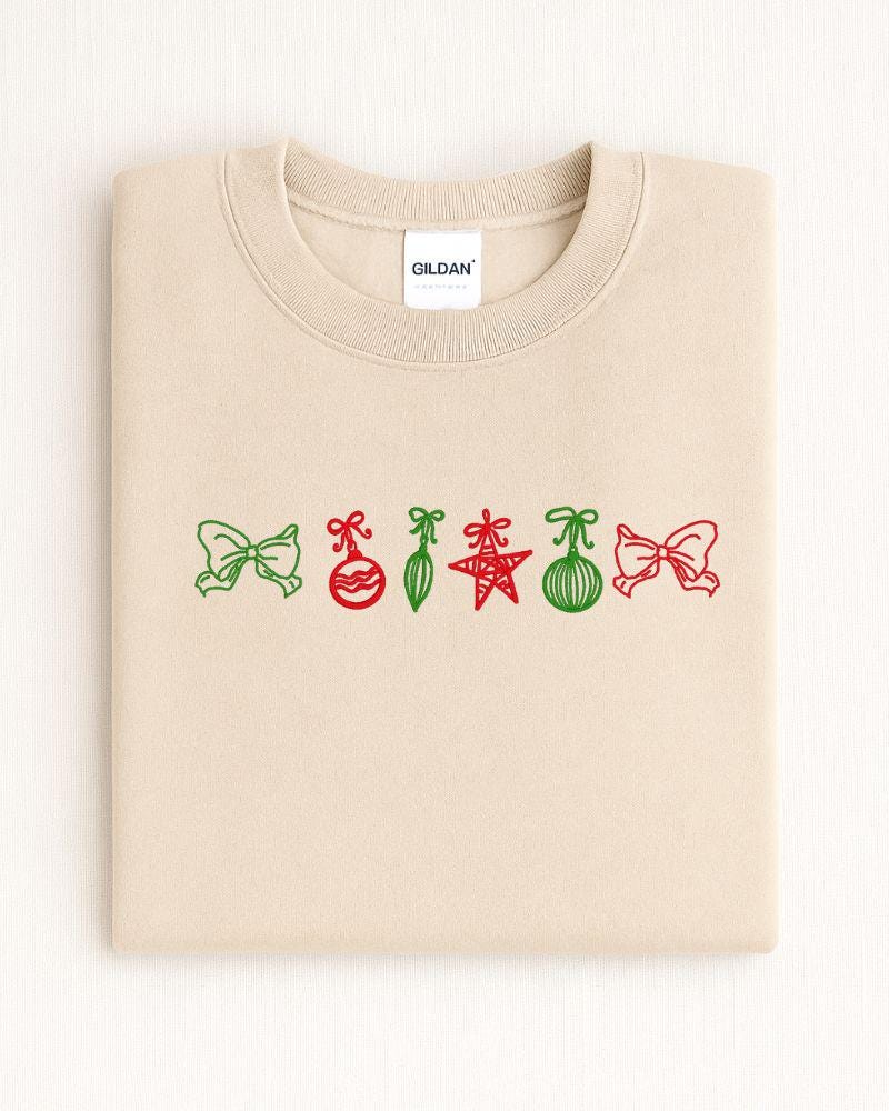 Christmas Ornaments Minimalist Style Sweatshirt – Embroidered Minimalist Holiday Crewneck – Cozy Unisex Christmas Sweater Gift
