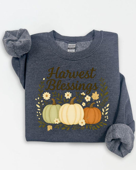 Harvest Blessings PNG | Fall Pumpkins Embroidery Design | Autumn Digital Download for Sublimation, Shirts & Seasonal Crafts
