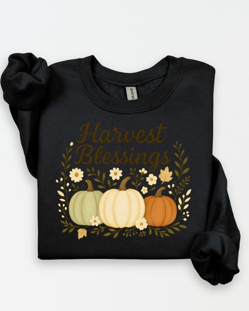 Harvest Blessings PNG | Fall Pumpkins Embroidery Design | Autumn Digital Download for Sublimation, Shirts & Seasonal Crafts