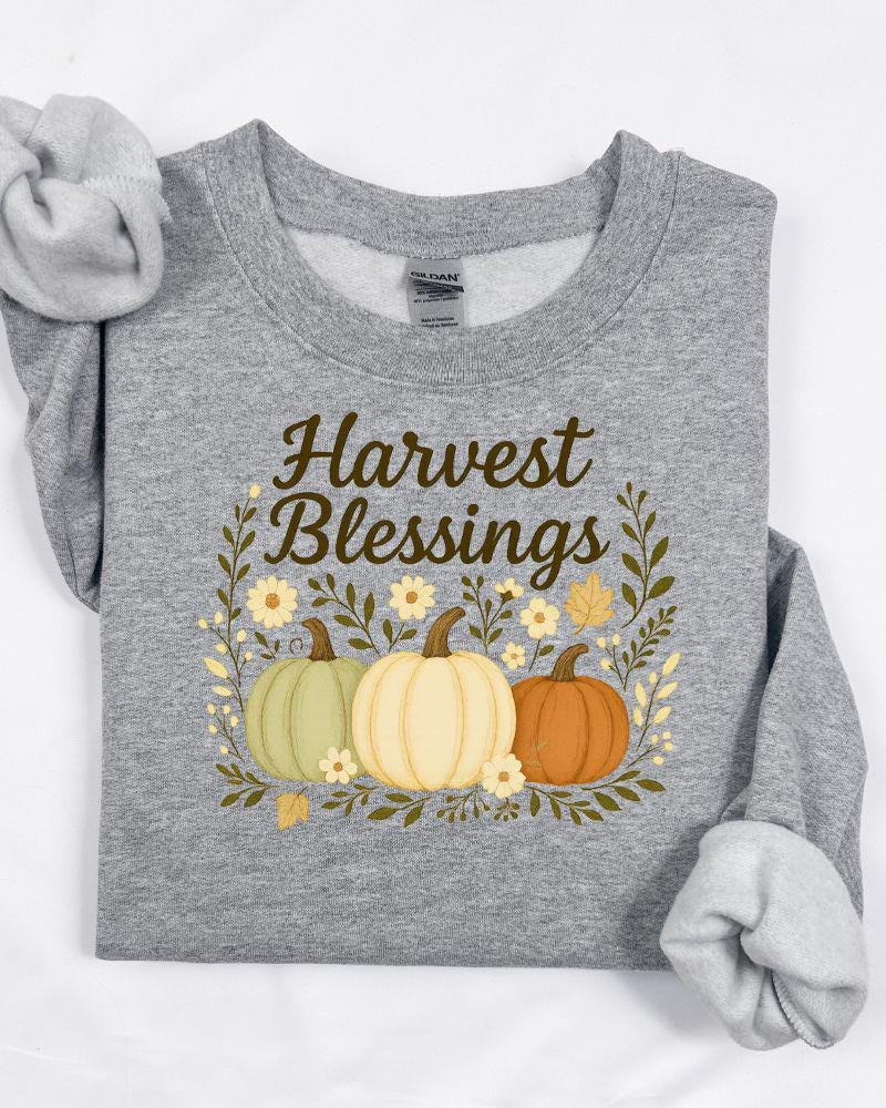Harvest Blessings PNG | Fall Pumpkins Embroidery Design | Autumn Digital Download for Sublimation, Shirts & Seasonal Crafts