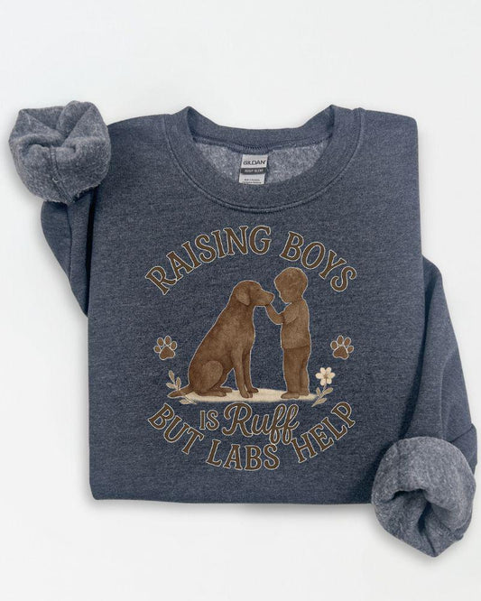 Raising Boys is Ruff but Labs Help PNG | Dog Mom Digital Download | Labrador Sublimation Design for Shirts & Gifts