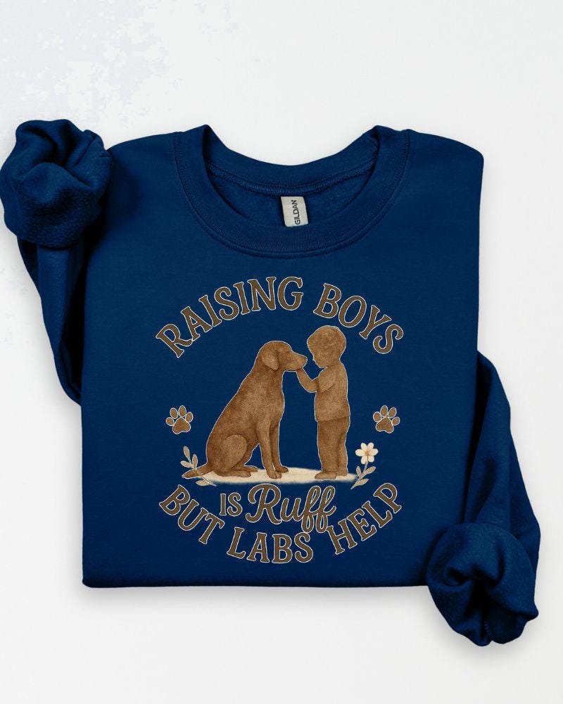 Raising Boys is Ruff but Labs Help PNG | Dog Mom Digital Download | Labrador Sublimation Design for Shirts & Gifts