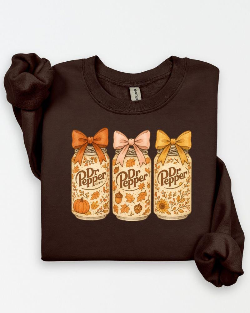 Fall DP Lover Sweatshirt – Cozy Autumn DTG Printed Crewneck with Pumpkins, Bows & Leaves – Thanksgiving Vintage Style Sweater