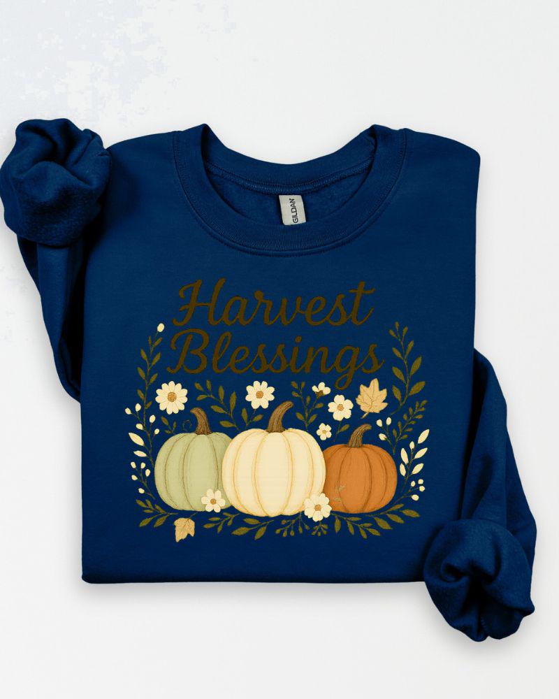 Harvest Blessings Fall Sweatshirt Thanksgiving Pumpkin Pullover | Cozy Autumn Outfit | Fall Gift | DTG Printed Crewneck |