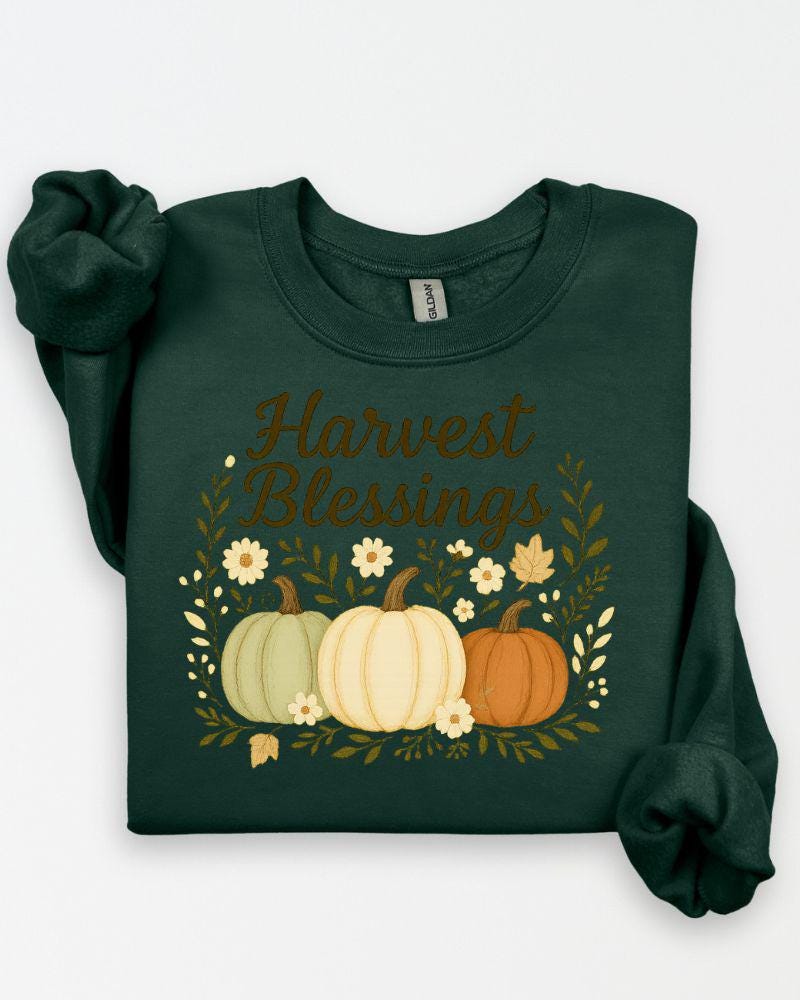 Harvest Blessings Fall Sweatshirt Thanksgiving Pumpkin Pullover | Cozy Autumn Outfit | Fall Gift | DTG Printed Crewneck |