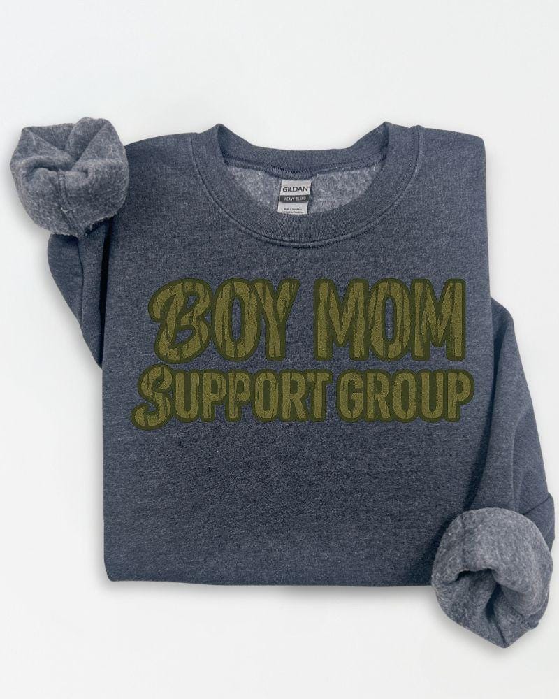 Boy Mom Support Group Sweatshirt | Funny Mom Life Crewneck | Unisex Graphic Pullover | Cozy DTG Sweater