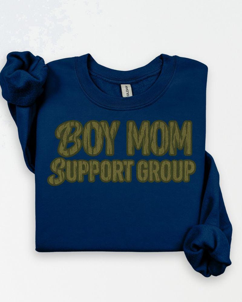 Boy Mom Support Group Sweatshirt | Funny Mom Life Crewneck | Unisex Graphic Pullover | Cozy DTG Sweater