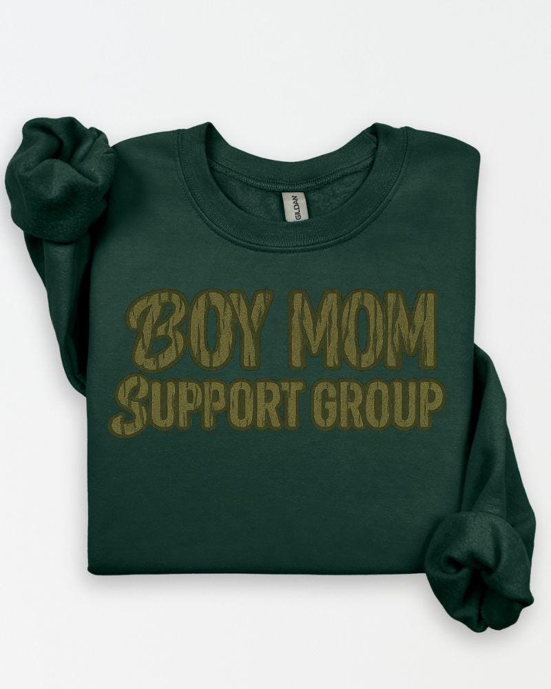 Boy Mom Support Group Sweatshirt | Funny Mom Life Crewneck | Unisex Graphic Pullover | Cozy DTG Sweater