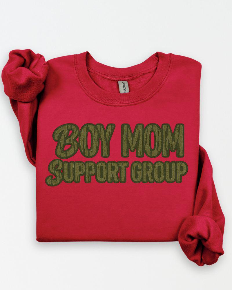 Boy Mom Support Group Sweatshirt | Funny Mom Life Crewneck | Unisex Graphic Pullover | Cozy DTG Sweater