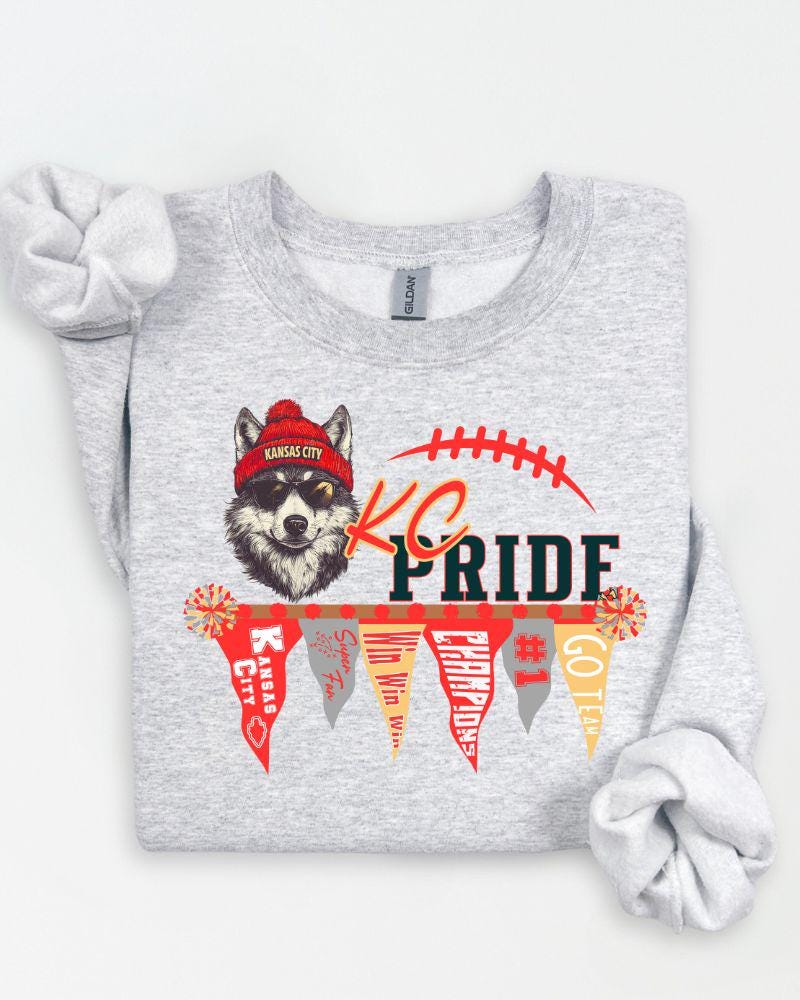 KC Pride Football Sweatshirt | Unisex Game Day DTG Crewneck | Cozy Fall Sports Fan Pullover |