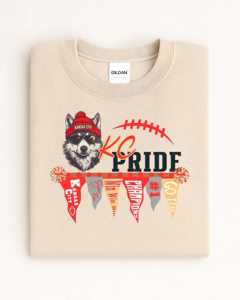 KC Pride Football Sweatshirt | Unisex Game Day DTG Crewneck | Cozy Fall Sports Fan Pullover |