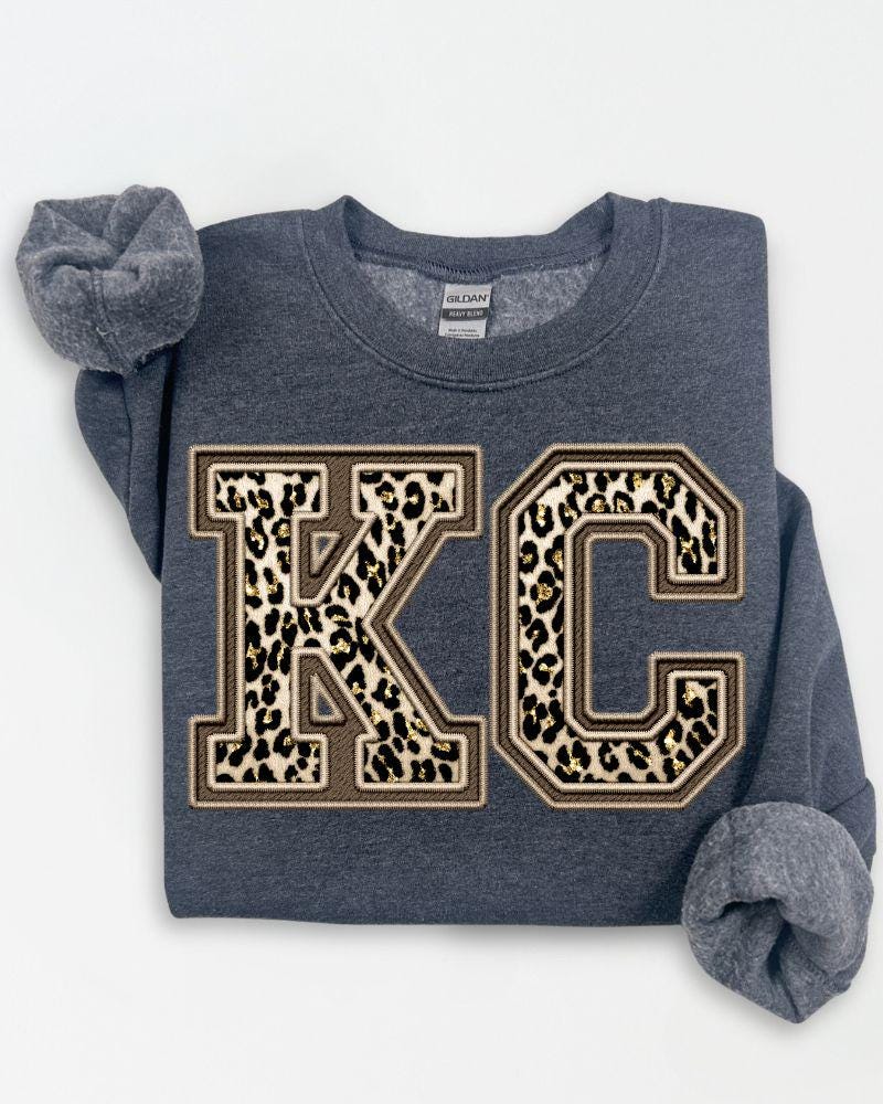 KC Leopard Print Sweatshirt | Game Day Crewneck | DTG Unisex Pullover | Fall Football Outfit |
