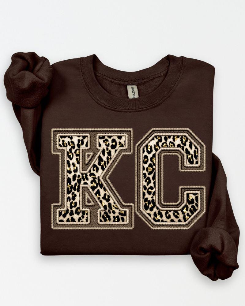 KC Leopard Print Sweatshirt | Game Day Crewneck | DTG Unisex Pullover | Fall Football Outfit |