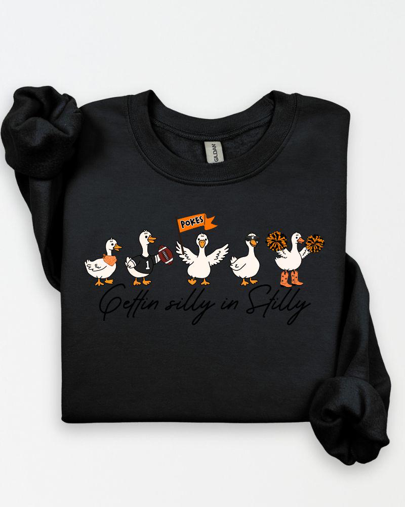 Stillwater Funny Duck Football Sweatshirt | Gettin' Silly in Stilly Crewneck | Unisex Game Day Pullover | Fall Tailgate Outfit