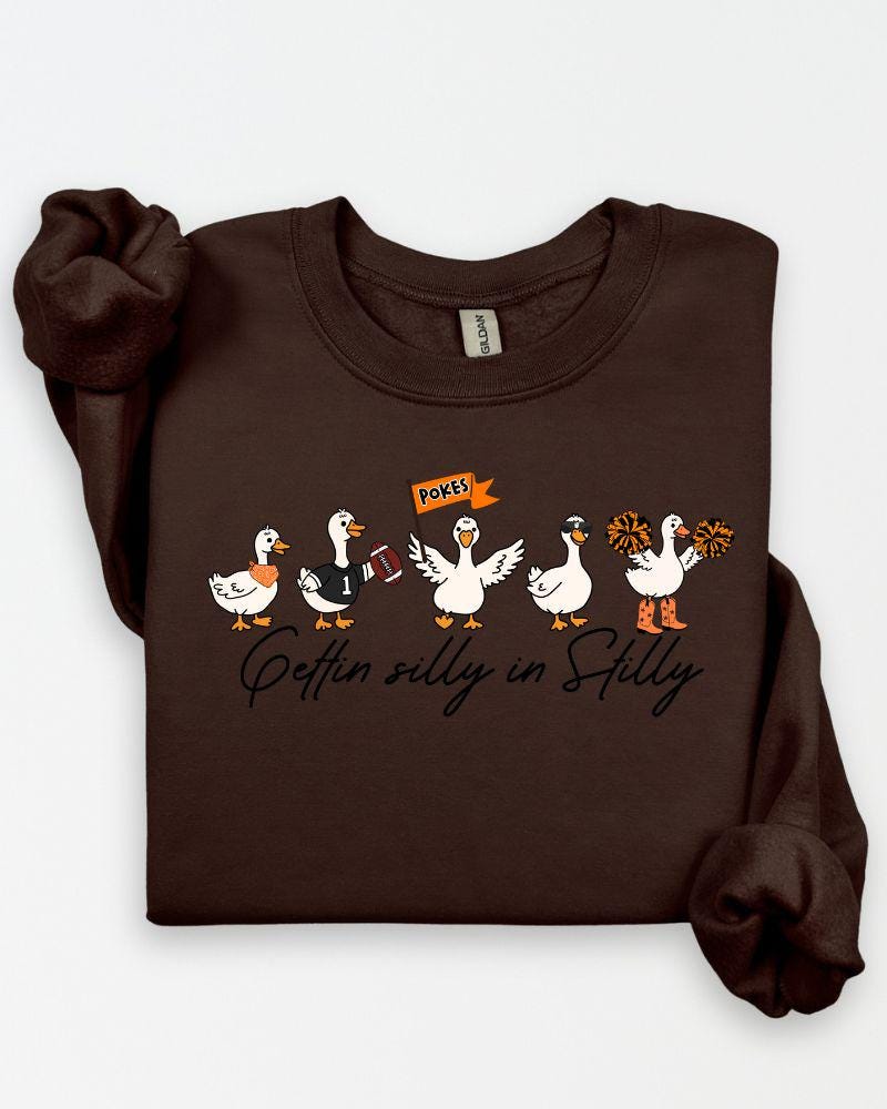Stillwater Funny Duck Football Sweatshirt | Gettin' Silly in Stilly Crewneck | Unisex Game Day Pullover | Fall Tailgate Outfit