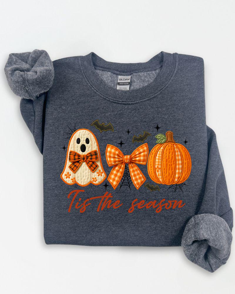 Tis the Season Halloween Sweatshirt | Cute Ghost Pumpkin Crewneck | Fall Cozy Pullover | DTG Autumn Graphic Sweater