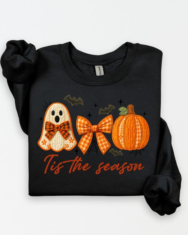 Tis the Season Halloween Sweatshirt | Cute Ghost Pumpkin Crewneck | Fall Cozy Pullover | DTG Autumn Graphic Sweater