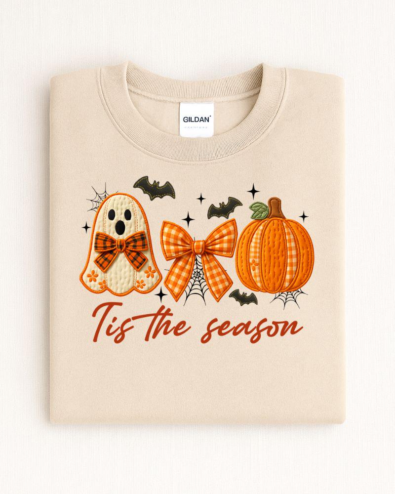 Tis the Season Halloween Sweatshirt | Cute Ghost Pumpkin Crewneck | Fall Cozy Pullover | DTG Autumn Graphic Sweater