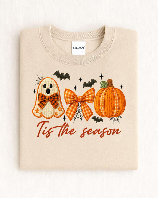 Tis the Season Halloween Sweatshirt | Cute Ghost Pumpkin Crewneck | Fall Cozy Pullover | DTG Autumn Graphic Sweater