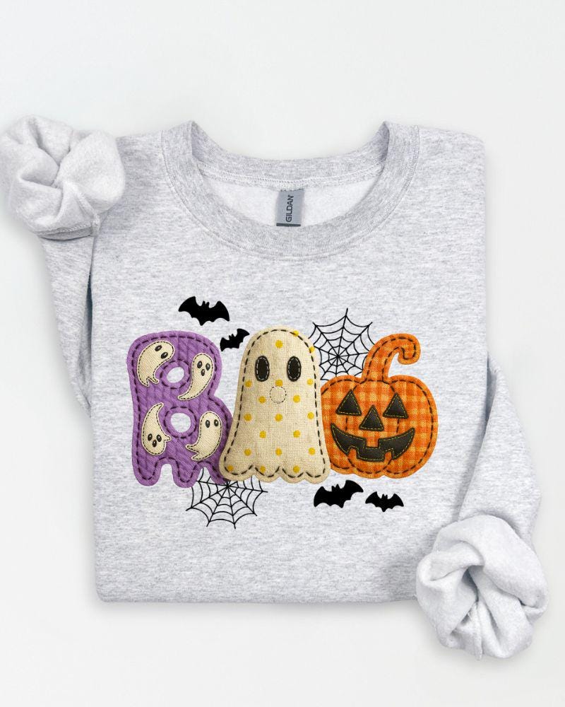 Cute Halloween Applique Style Boo Fall Sweater – Spooky Season Pullover for Women, Cozy Autumn Gift