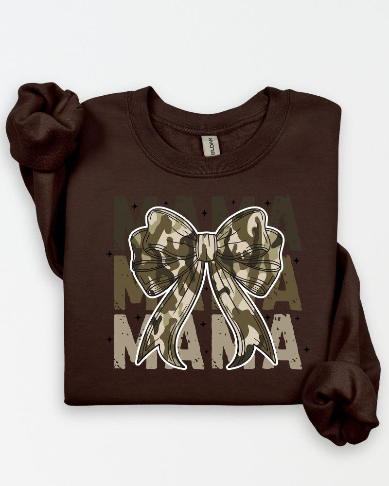 Camo MAMA Sweatshirt with Bow – Trendy Mom Crewneck, Cozy Fall Pullover